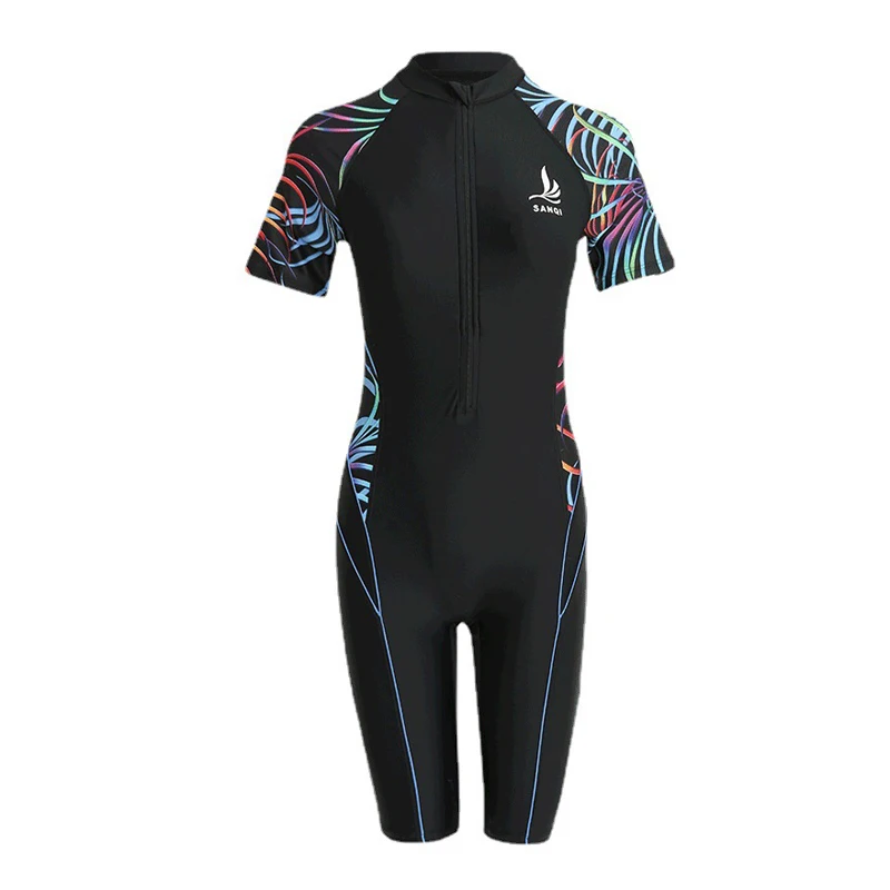 One Piece Swimwear Women Short Sleeve Swimsuit Rashguard Beachwear Surfing Suit Snorkeling Clothes Swimming Bathing Suit