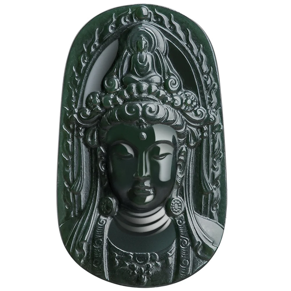 Imagem -04 - Hetian Jade Esculpido Pingente Único Guanyin Cabeça Amuleto Sorte Colar Retro Jóias de Luxo Certificado Festa Natural Preto