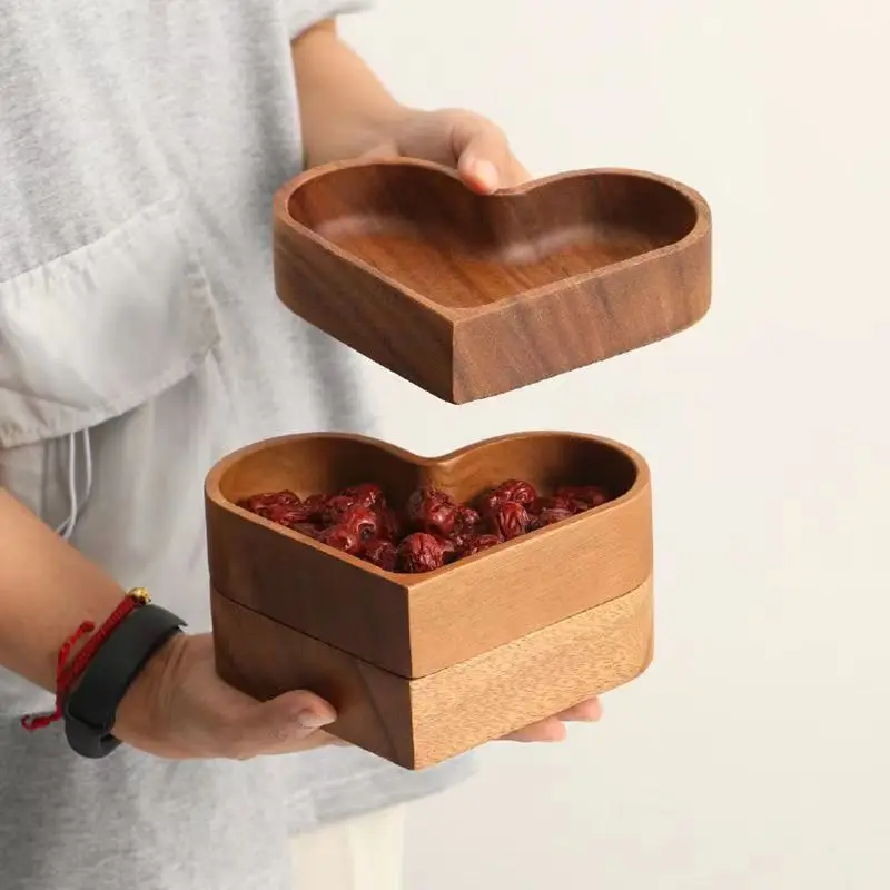 Solid Wooden Display Tray Wooden Tray For Dried Fruits Heart-shaped Wooden Snack Tray Set For Dining Table For Stackable