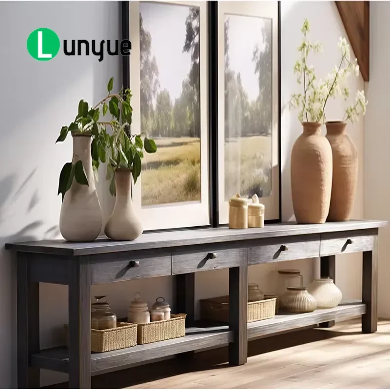 Solid Wood Luxury Console Table with 4 Drawers Stretchable Storage Furniture for Living Room Elegant Design Durable Home