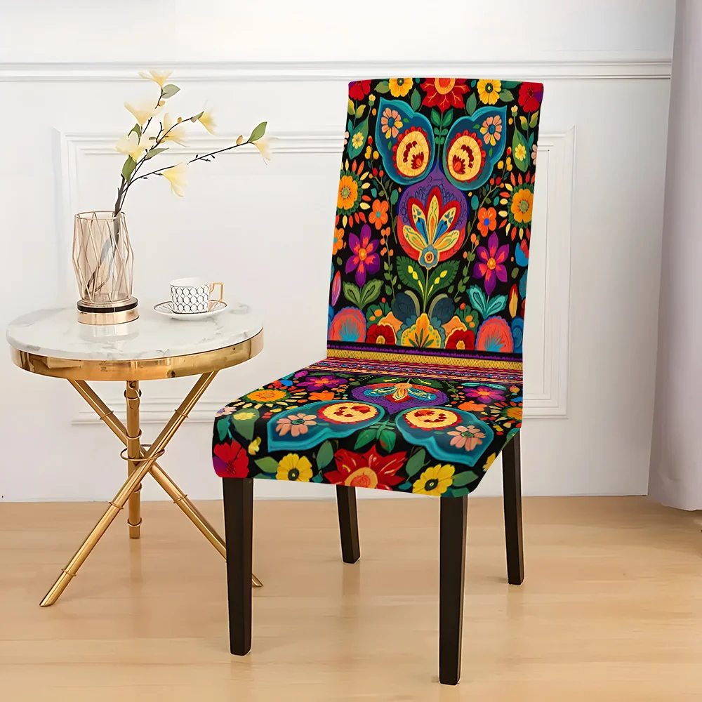 2/4/6pcs Boho Mexican Folk Art Dining Chair Slipcover, Stretch Removable Seat Protector