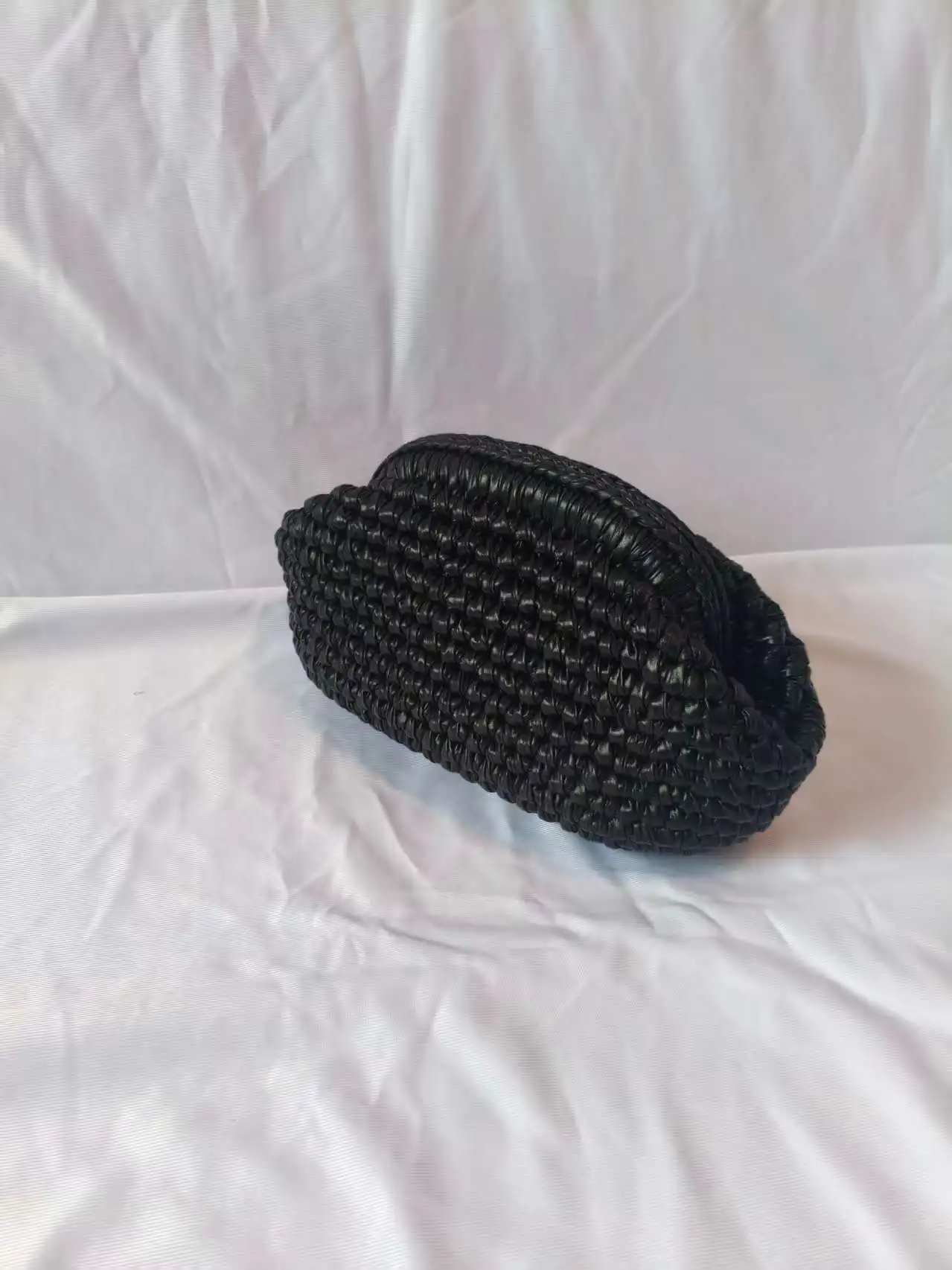 حقيبة بمشبك كروشيه من القماش المعدني، حقيبة منسوجة يدويًا تحت الإبط، حقيبة فضية لامعة متوسطة الحجم #4