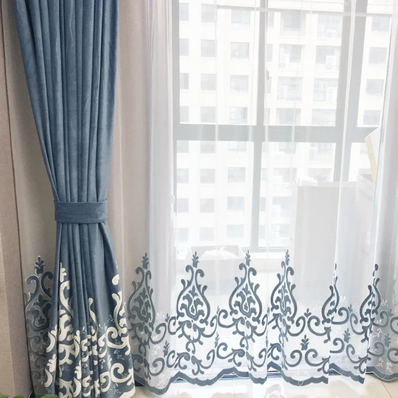 

Simple Nordic Velvet Embroidery High-end Atmospheric European Luxury Living Room Dining Room Bedroom Balcony Curtain Ly