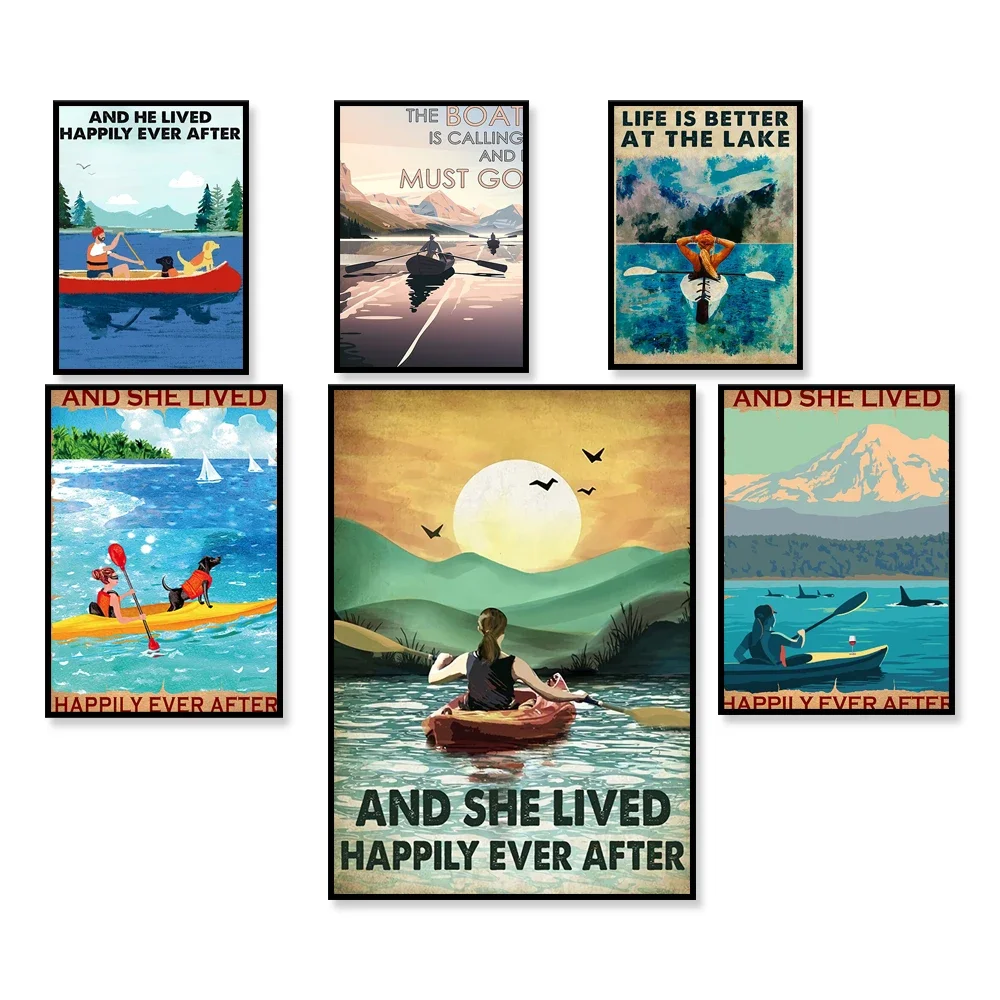 Kayak boat is calling, I have to go, kayak and her happy life retro poster, girl kayaking river, gift for kayak lover lovers