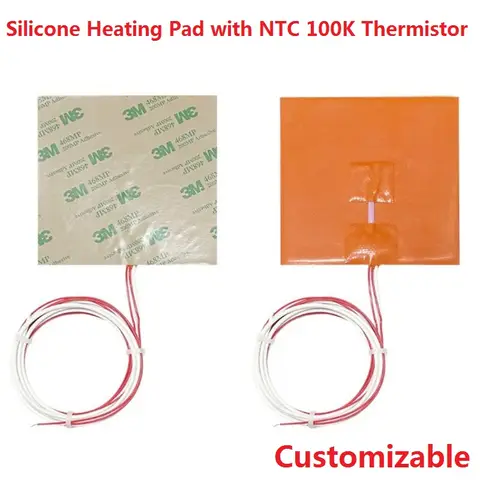 12V 24V 110V 220V 실리콘 고무 전기 가열 패드 히터 플레이트 베이킹 매트 접착제 NTC 100K 서미스터 온도 센서