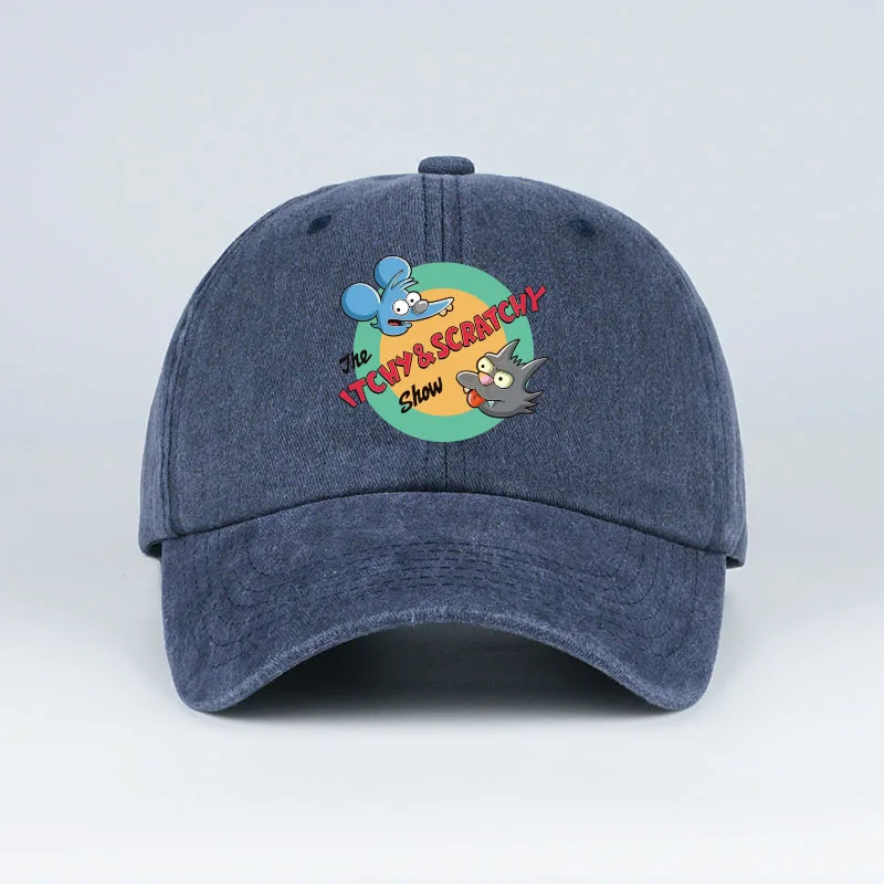 Itchy & Scratchy Show Print Washed Baseball Cap, verstellbarer Unisex-Sonnenhut für Cartoon-Fans – Detail 4