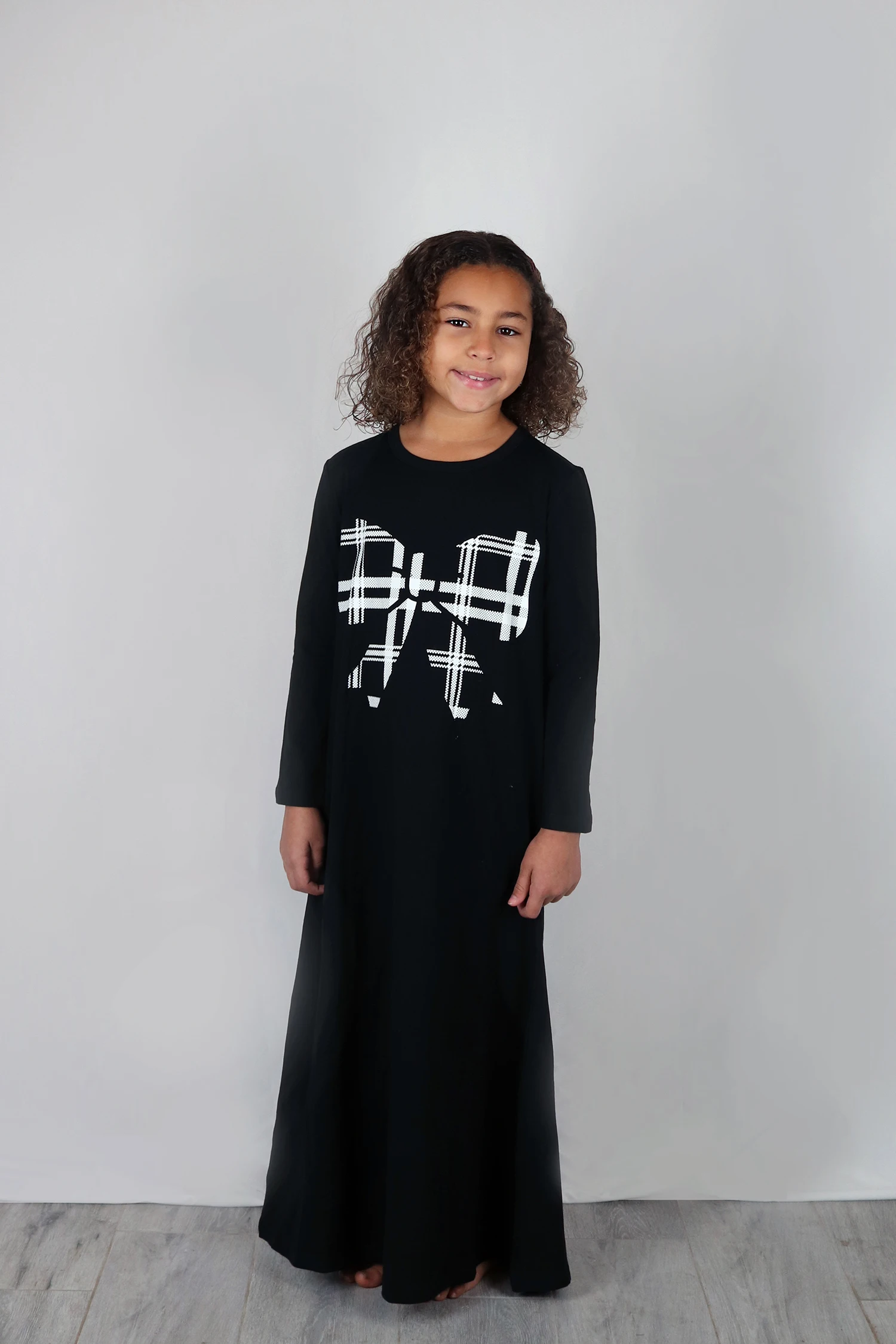 Mädchen-Nachthemd mit Langen Ärmeln, Schwarze Baumwolle mit Schleife, Kariertes Muster, Kinder Sommer- und Frühlings-Maxikleid, Lässige Kleider – Detail 2
