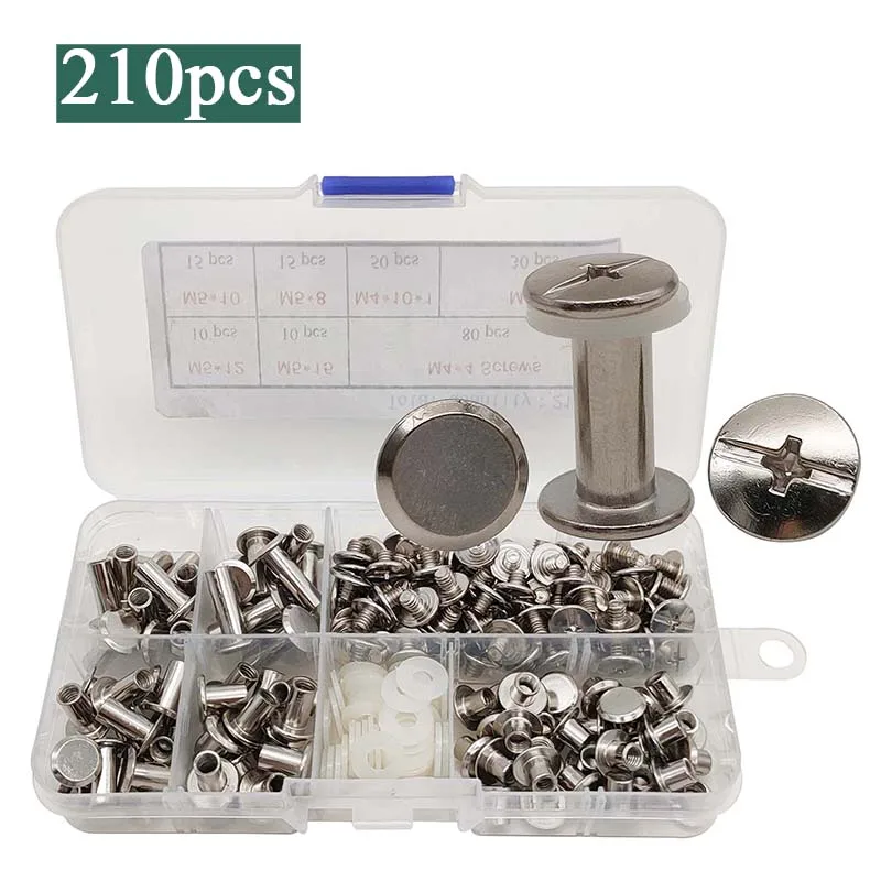 

210pcs Nickel Plated Chicago Screws Assortment Kits,Snap Rivet Books Butt Screw Kits,Photo Album Binding Screw Assort Kits