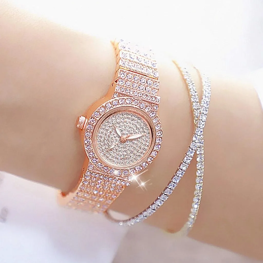 3pcs Watches Set Fashion Rhinestone Watch Women Luxury Crystal Rose Gold Quartz Watch Ladies Wristwatch Female Clock