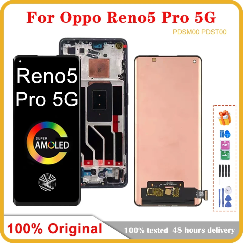 6.55"Original AMOLED For Oppo Reno5 Pro LCD Display Screen Touch Digitizer For Reno 5 Pro 5G EU Edition PDSM00 CPH2201 LCD