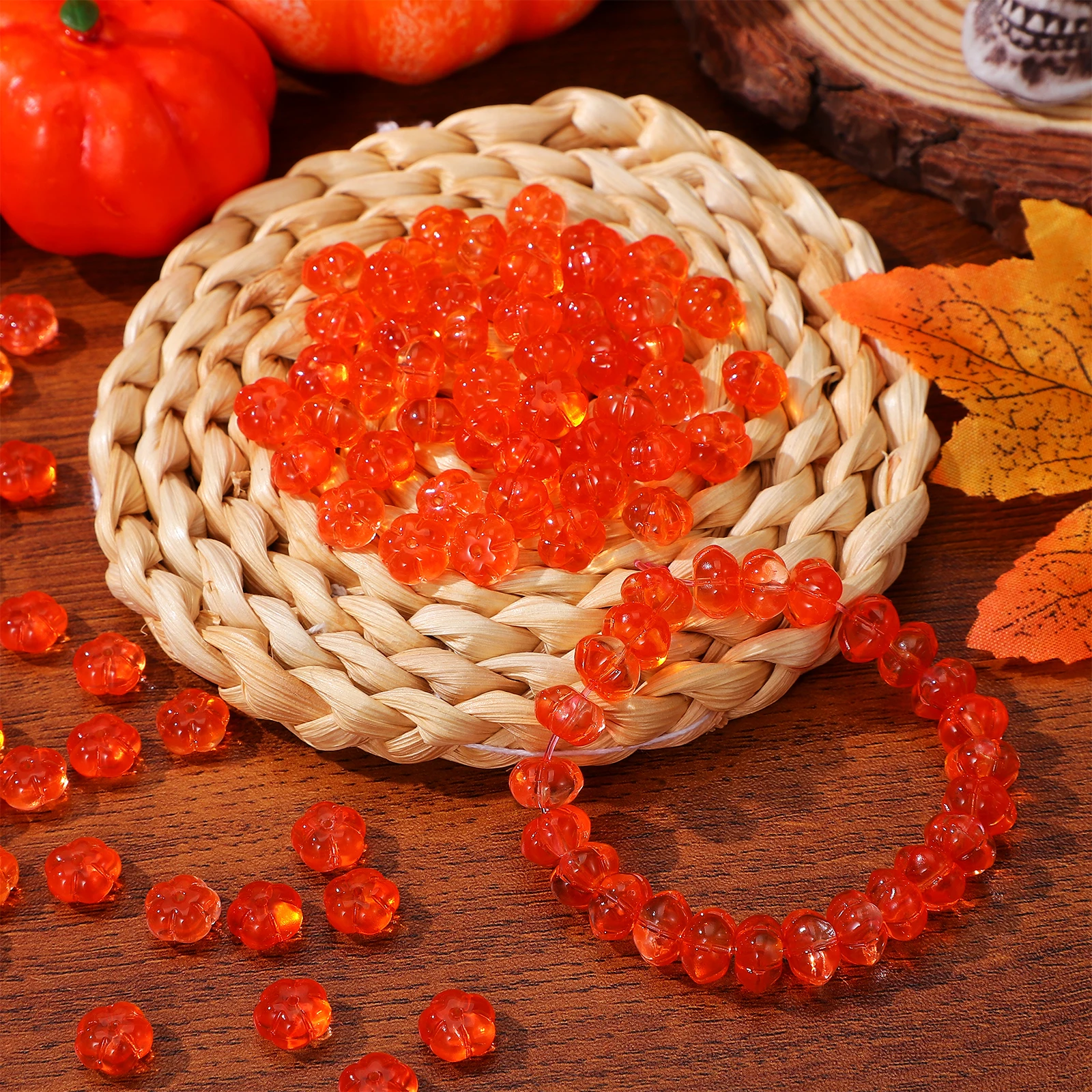 

100Pcs Pumpkin Spacer Beads Glass Loose Beads Halloween DIY Materials Thanksgiving Earring Making Supplies Bracelet DIY Supplies