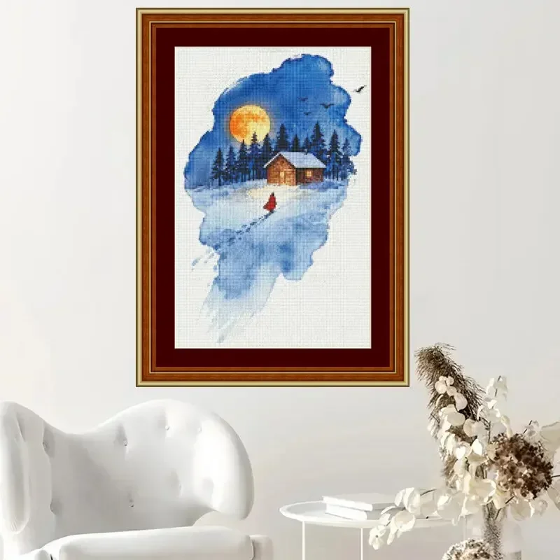[ZZ7960-Returning from Winter Snow Night] Stamped Cross Stitch Kit 11/14/16/18CT Pre Printed Canvas Cotton Thread DIY Embroidery