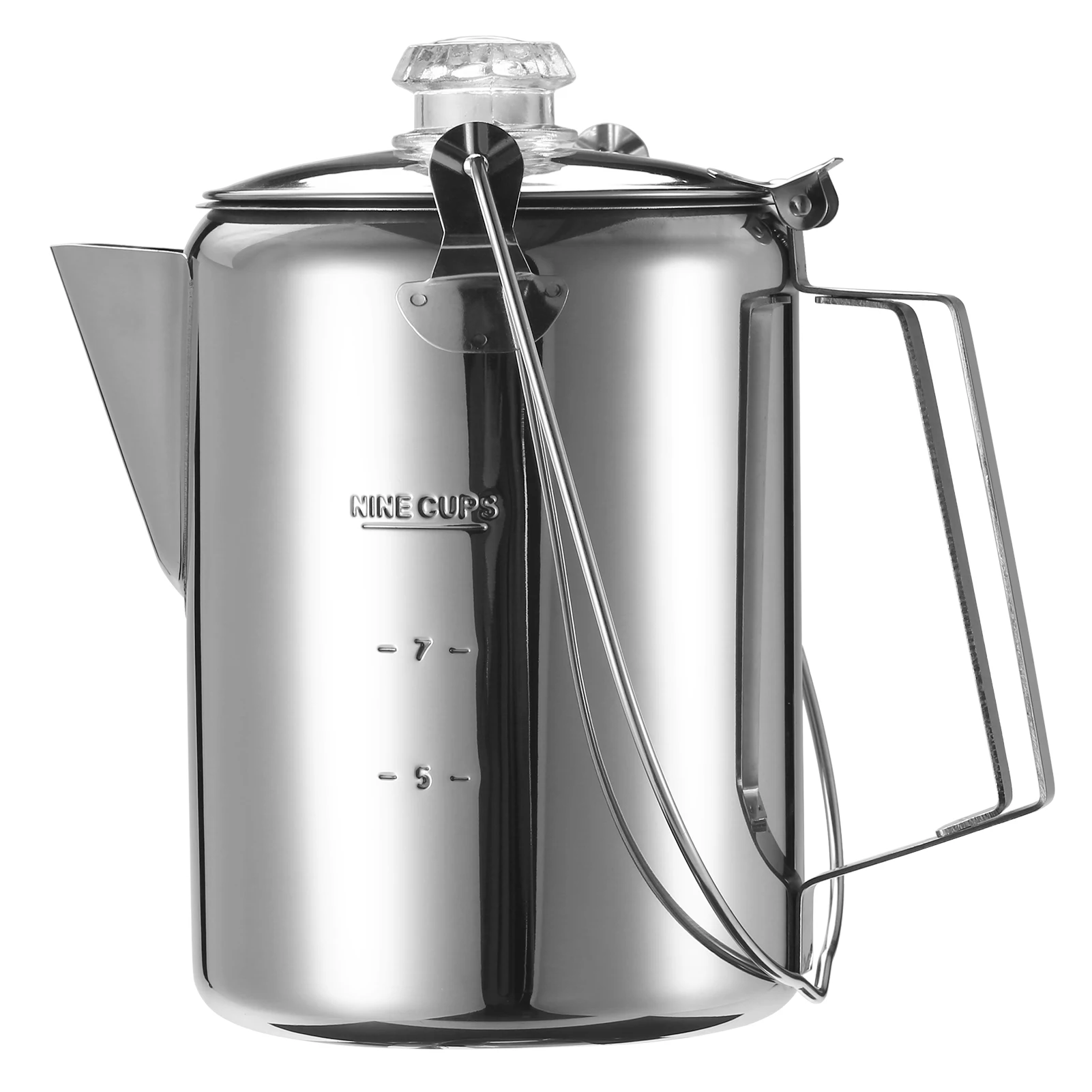 1.2L Outdoor 9 Cup Stainless Steel Percolator Coffee Pot Coffee Maker for Camping Home Kitchen