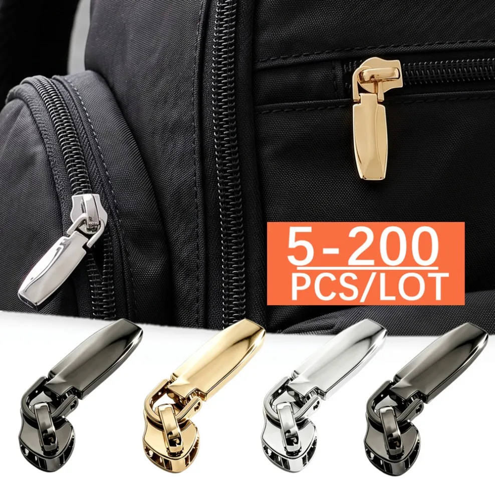 5/50/100/200Pcs 5# Zipper Sliders for Nylon Zippers Clothes Jacket Zip Puller Backpack Zips Head Repair Kit Gold Silver Black