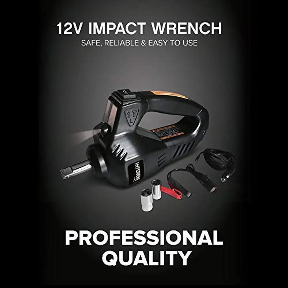 12V Portable Impact Wrench with 250 ft lbs Torque Easy Plug-in Operation Hard Case Included Reversible Socket Sizes Lightweight