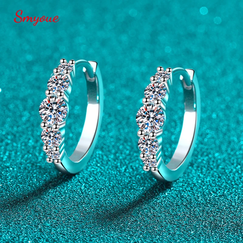 Smyoue 1.12CTTW D Color Full Moissanite Hoop Earrings for Women Gradient Gemstone 100% S925 Sterling Silver Wedding Jewelry GRA