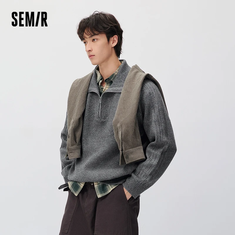 Semir Men Knit Sweater Versatile Half Placket Turtleneck Raglan Sleeve 2026 New Winter Daily Wear Urban Casual Style