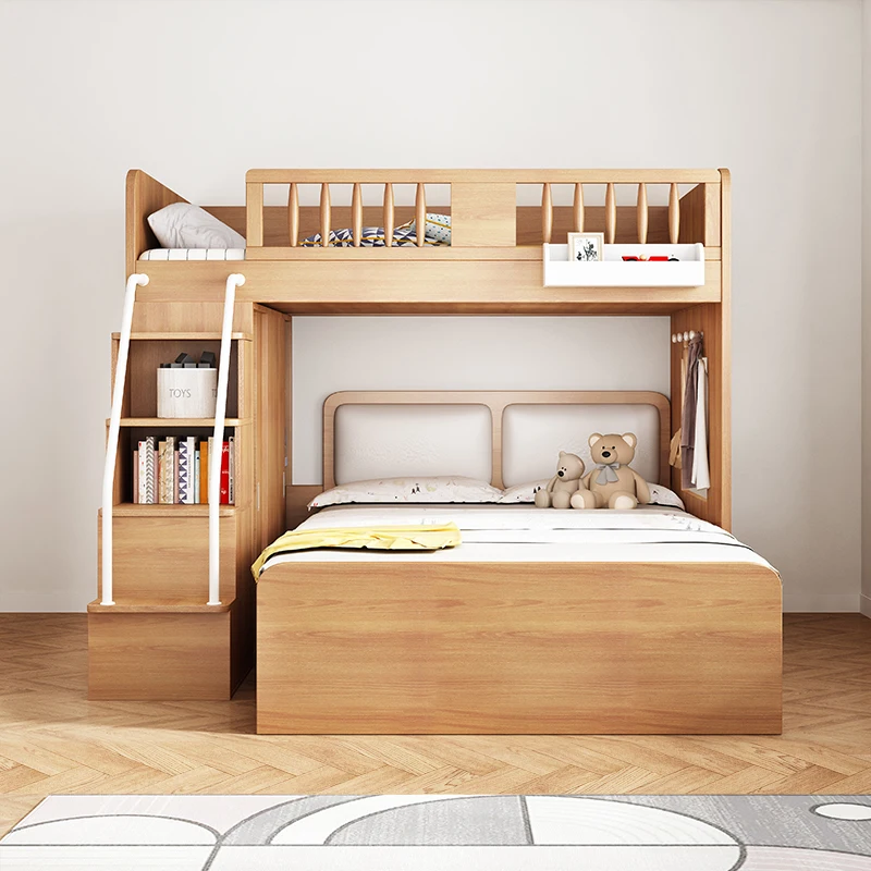 Household Child And Mother Desk Wardrobe Modern bedroom furniture Children's Staggered Upper And Lower Bunk Beds Small Apartment