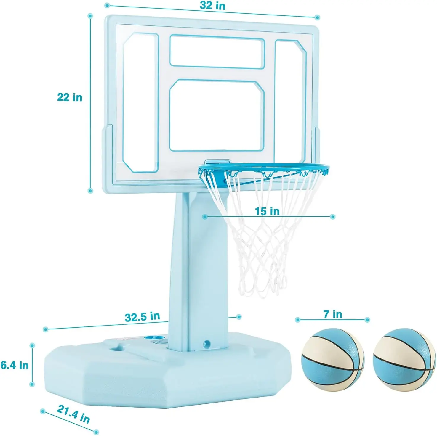 Swimming Pool Basketball Hoop, 32-44 Inch Clear Polycarbonate Backboard Poolside Water Basketball Hoop with 2 Balls and Pump, Sw