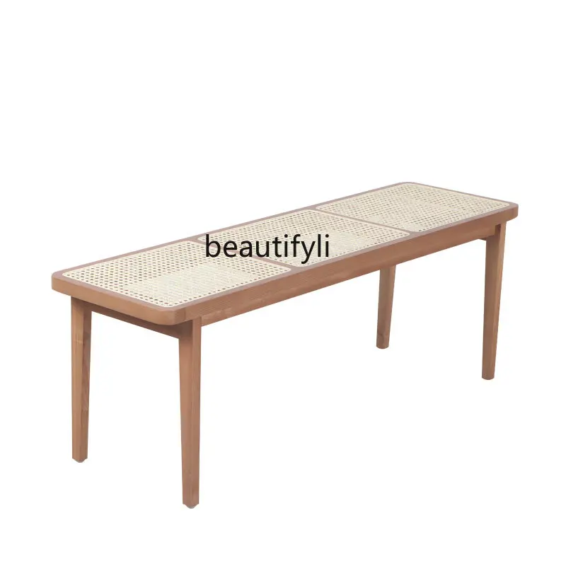 

Скандинавская скамейка средней древности из ротанга, сменный стул для обуви, простая современная скамейка белого ясеня, домашняя спальня, подставка для кровати, скамейка для прихожей