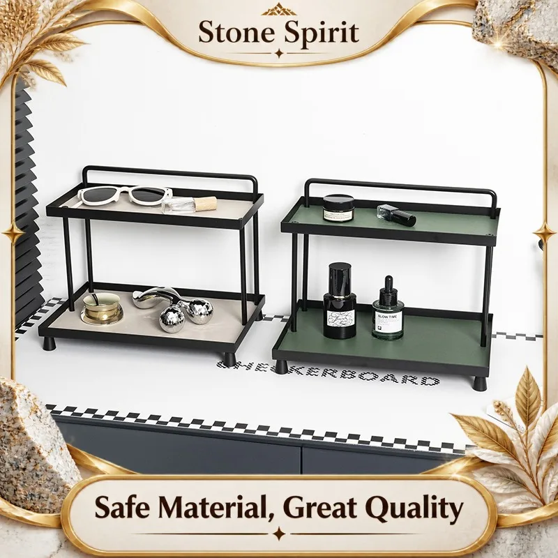 Ins Iron & Leather Storage Rack, Desktop Cup Perfume Cosmetic Organizer,4-Tier Countertop Display Stand, Home Office Vanity Gift