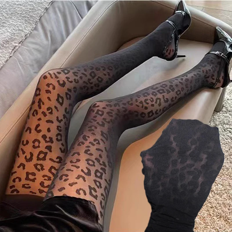 Sexy Leopard Silk Stockings for Women Summer Thin Hosiery Fishnet Pantyhose Female Gothic Animal Pattern Tights Seamless Legging