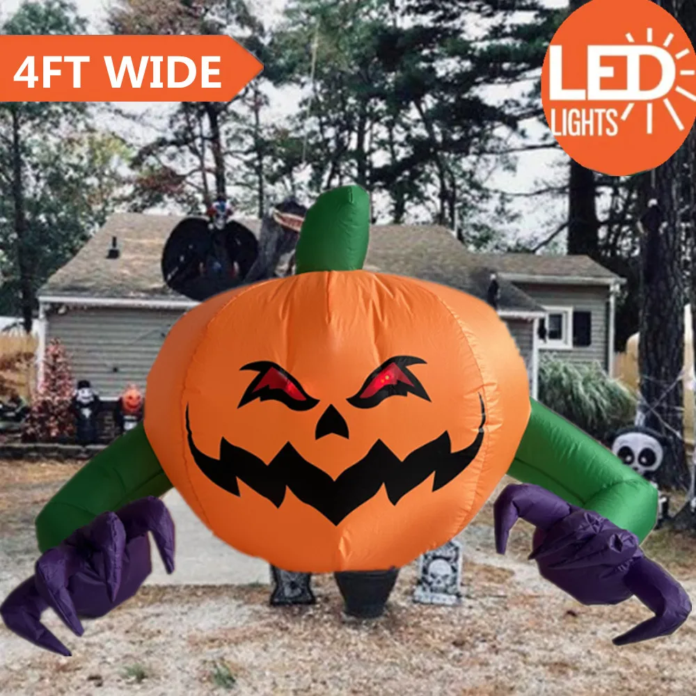 Halloween aufblasbare rote Augen langen Arm Kürbis Geist mit LED-Licht Indoor Outdoor Garten Halloween Party Szene Layout Ornament