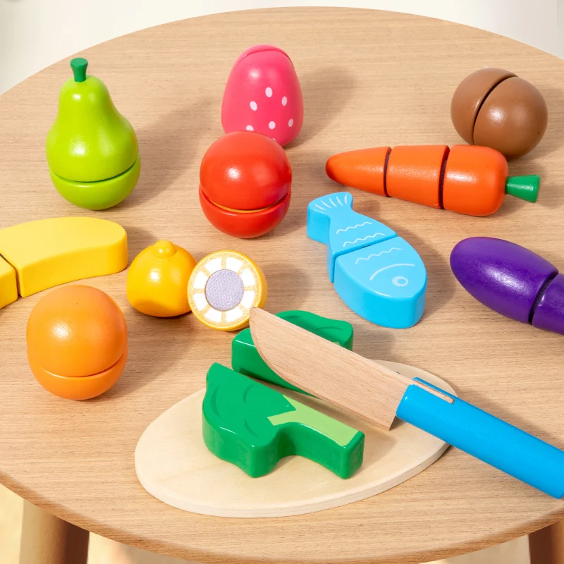 Simulation Kitchen Pretend Toy Wooden Classic Game Montessori Educational Toy For Children Kids Gift Cutting Fruit Vegetable Set