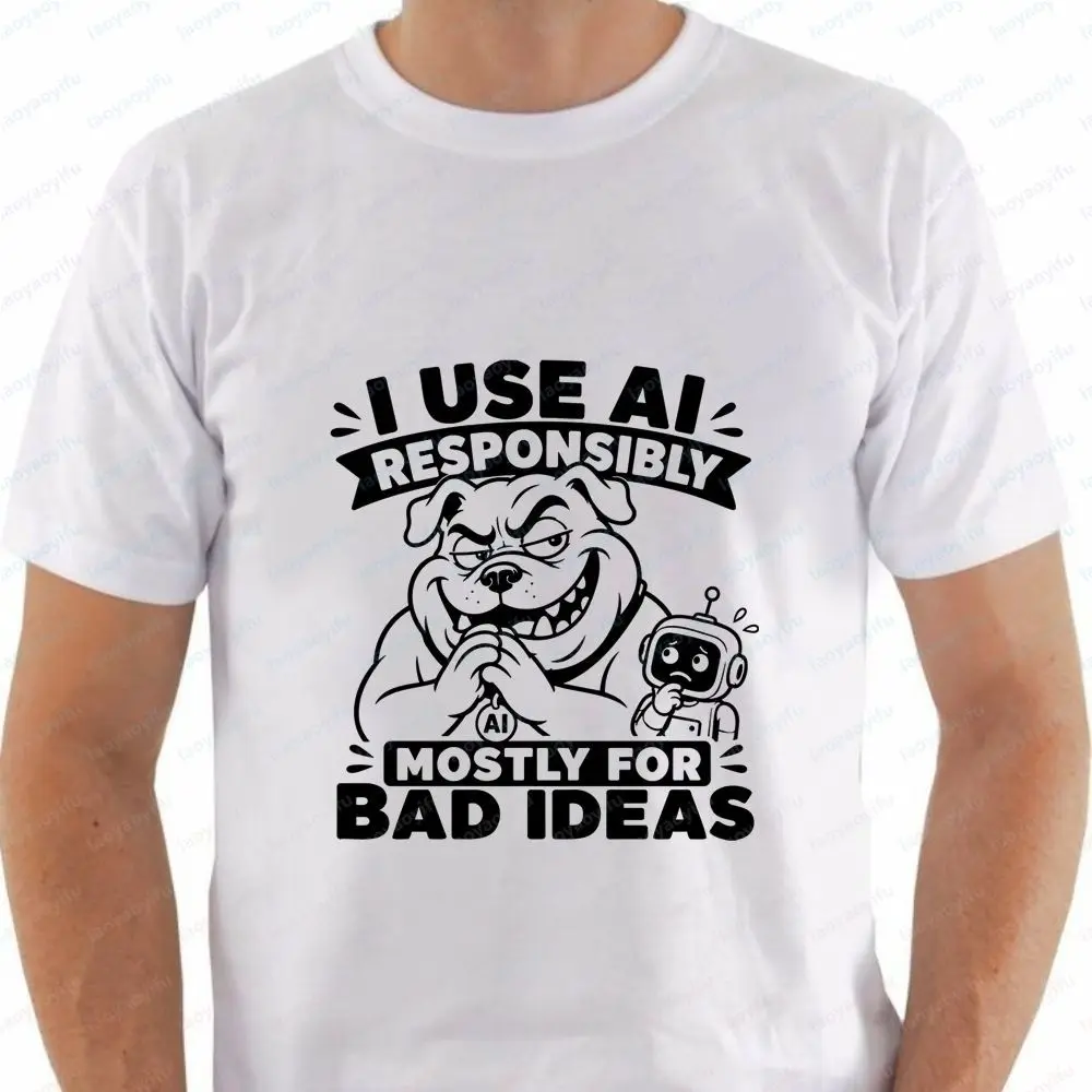 Funny AI Dog T-Shirt: I Use AI Responsibly - Bad Ideas - Cute Gift for Him - Retro Replica Style Unisex Round-neck T-Shirt