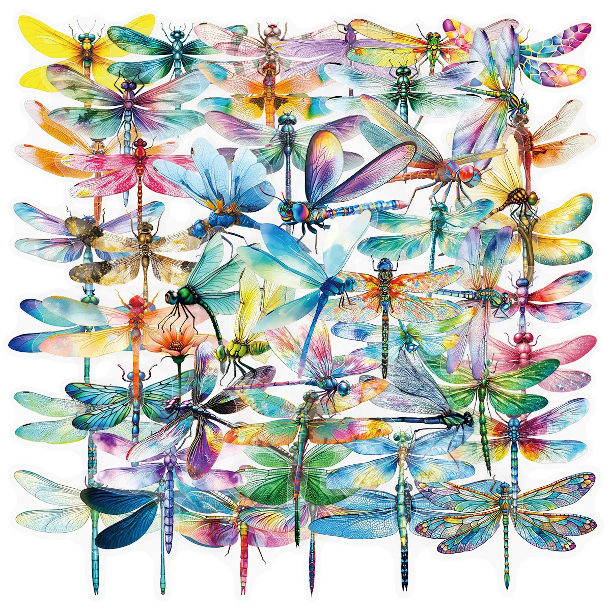 50-Pack Colorful Dragonfly Transparent PET Stickers Waterproof Decorative Stickers for Guitar Helmet Tablet Luggage Notebook