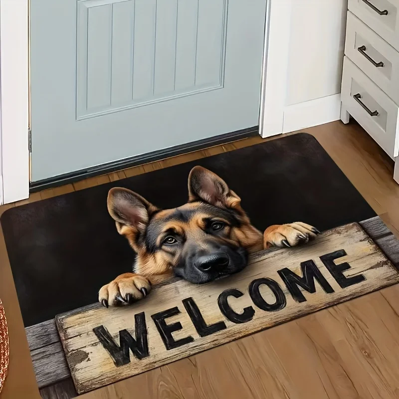 German Shepherd Welcome Doormat Flannel Rug Non-slip Absorbent Floor Mat for Entryway Living Room Bathroom Home Decor