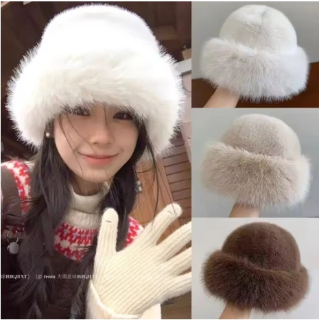 New Autumn And Winter Big Head Circumference Woolen Hat Warm Imitation Fur Mink Fur Fluffy Hat Wholesale