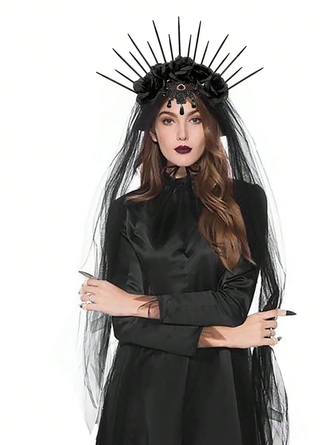 1pc Dress up Headcloth Hair Hoop Gothic Crown Mesh Black Rose Retro European and American Dress Gothic Tie Bridal Headcloth Hair