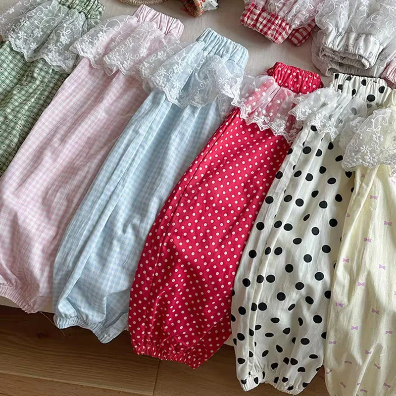 

Baby Girls Lace Pants 2025 New Children Stitching Mesh Trousers Princess Casual Summer Print Pants Kids Fashion Clothing 2-10Y