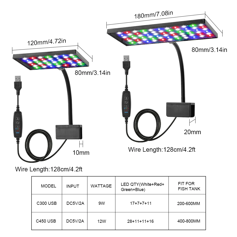 USB-Aquarium-LED-Licht, Vollspektrum-Wachstumslampe für Wasserpflanzen, zum Anklemmen am Aquarium, einstellbare Helligkeit, flimmerfreie Beleuchtung, 9W/12W – Detail 8
