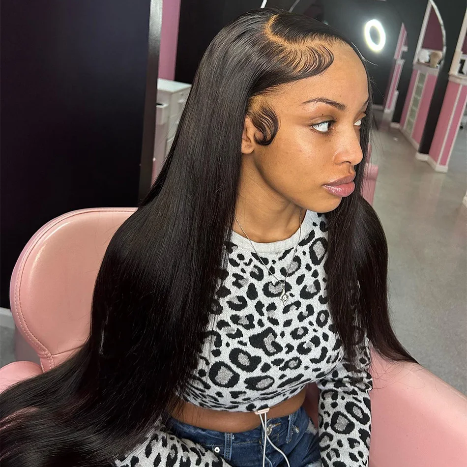 

Luxury 40 Inch Extra Long 250% Density Natural Black 13x6 HD Lace Frontal Bone Straight Silky Smooth 13x4 Remy Human Hair Wigs Pre Plucked Hairline Invisible Bleached Knots Wear and Go 5x5 Glueless Closure Thick Ends