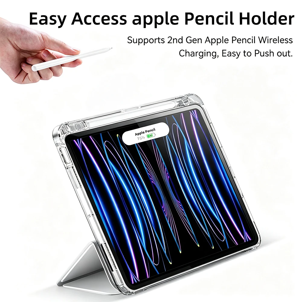 Hülle für iPad 5 6 7 8 9 10 11 Air 11 13 Zoll / Mini 6. 7. Gen / Pro 11 12.9 (3. / 4. / 5. / 6. Gen) Kristallklar mit Stifthalter – Detail 4