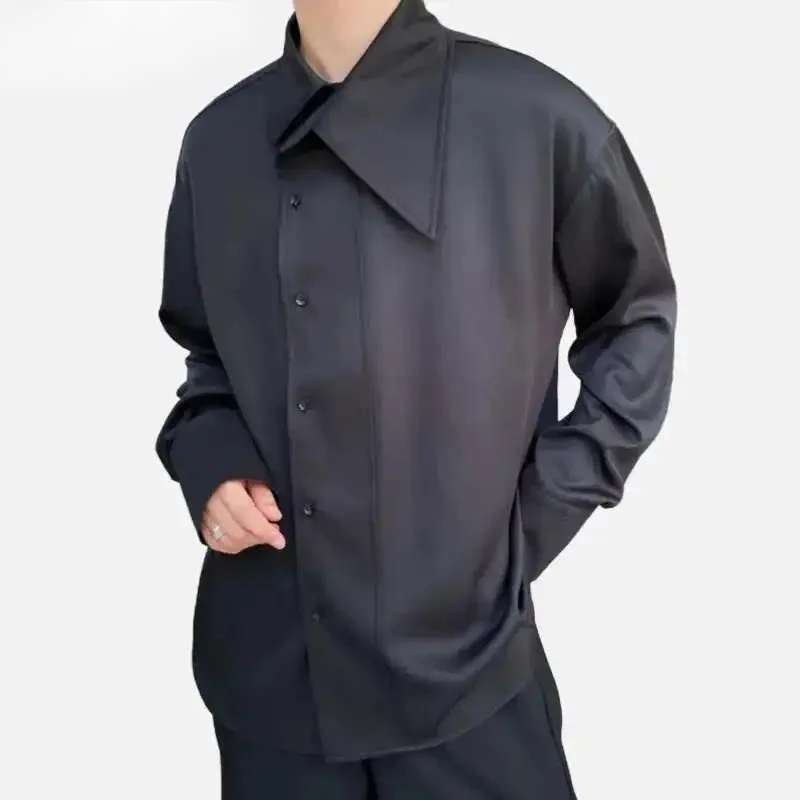 Korean Style Men's Shirts Lapel Casual Tops Long Sleeve Solid Color Loose Simple Single Breasted Spring New Simple XSDE4