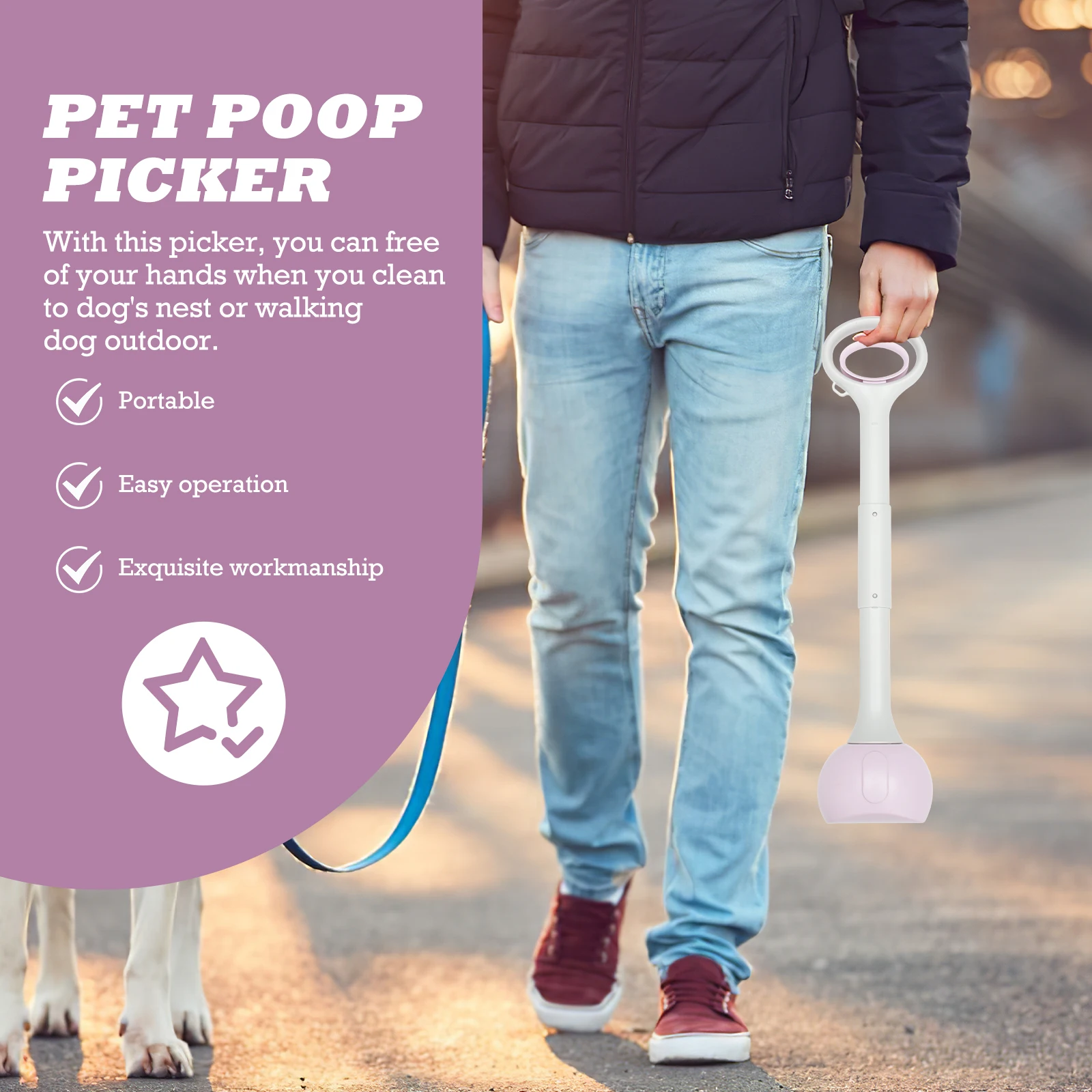 

Dog Pooper Scooper Ergonomic Arc Handle Long Handle Pooper Scooper Outdoor Pet Poop Picker Portable Cleaning Tool