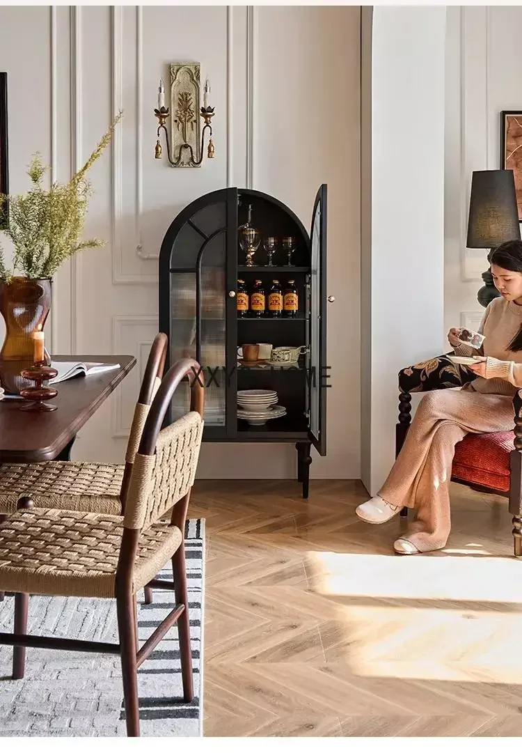 French Retro Sideboard Dining Room Storage Living Room Wall Integrated Bookcase Locker Shelf