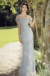 Silver Gray Mermaid Mother Of Bride Dresses Chiffon Beads Spaghetti Strap Wedding Party Evening Celebrity Gowns Off Shoulder New