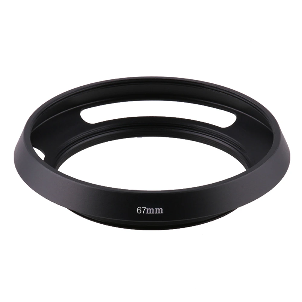 Universal Slim Wide Black 67mm Metal Screw-in Vented Short Lens Hood Camera Photography Accessory for Nikon Canon Sony Camera