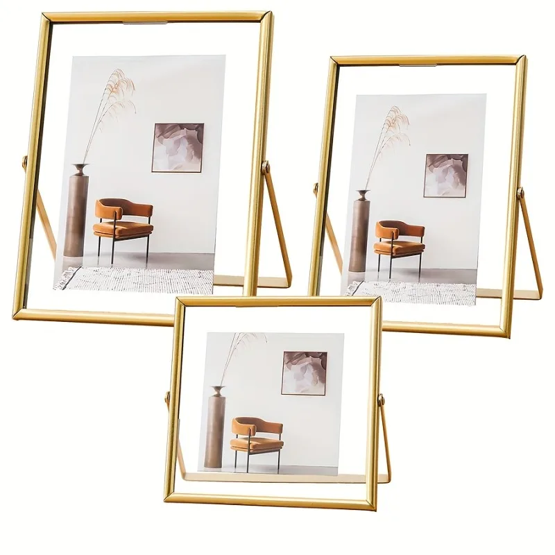 Set of 3 Metal Glass Picture Frames 4X4 5X7 4X6inch for Tabletop Decor Floating Photo Frames for Home Wedding Holiday Decoration