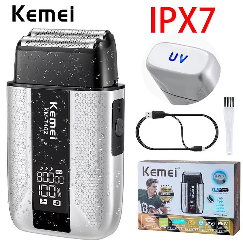 kemei-km-t402-プロフェッショナルフォイルシェーバー-メンズ用-ipx7防水-電気シェーバー-ledディスプレイ搭載-ダブル電気シェーバー