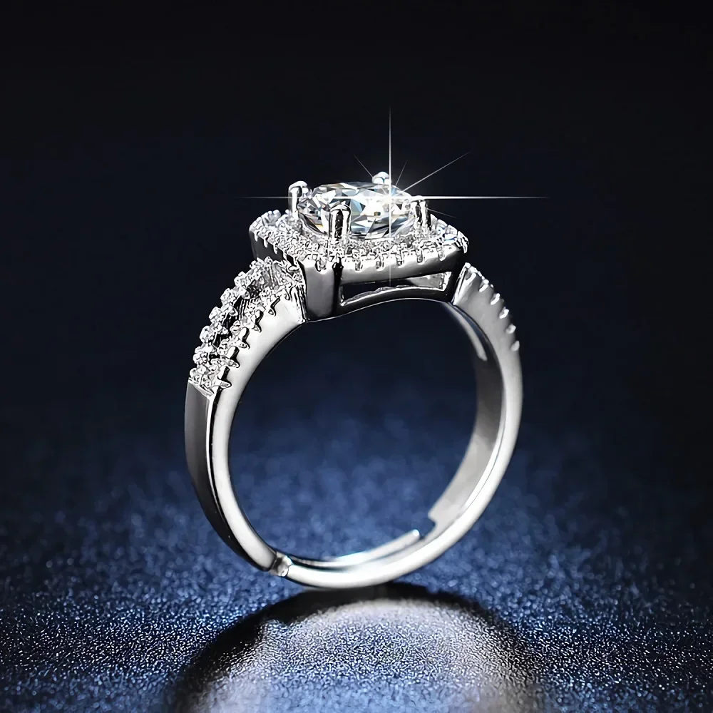 Adjustable size 925 Sterling Silver pretty Crystal square Rings for women original designer fashion party wedding Jewelry gifts