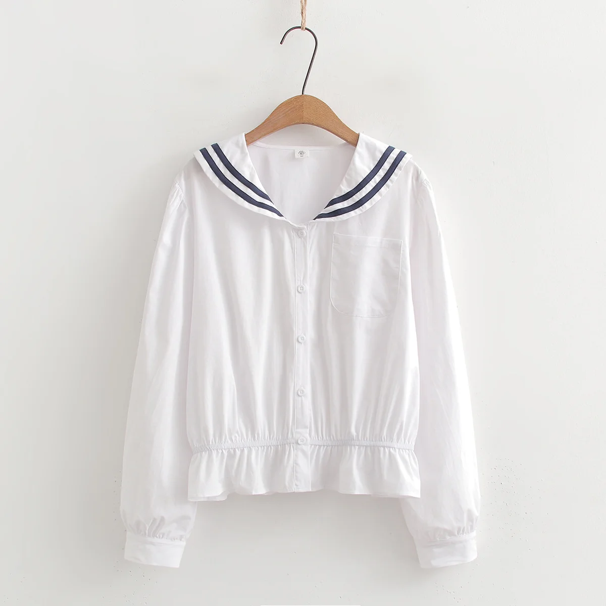 JK Style Women Japanese Navy Style White Blouses Preppy Style Long Sleeve Sailor Collar Striped Navy Shirts School Uniform Tops