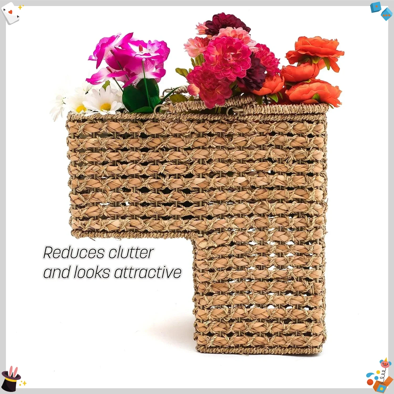 

16" Tan Braided Rope Stair Basket with Handles - Storage Organizer for Home, Bathroom, Kids' Toys | Stair Step Storage Solution