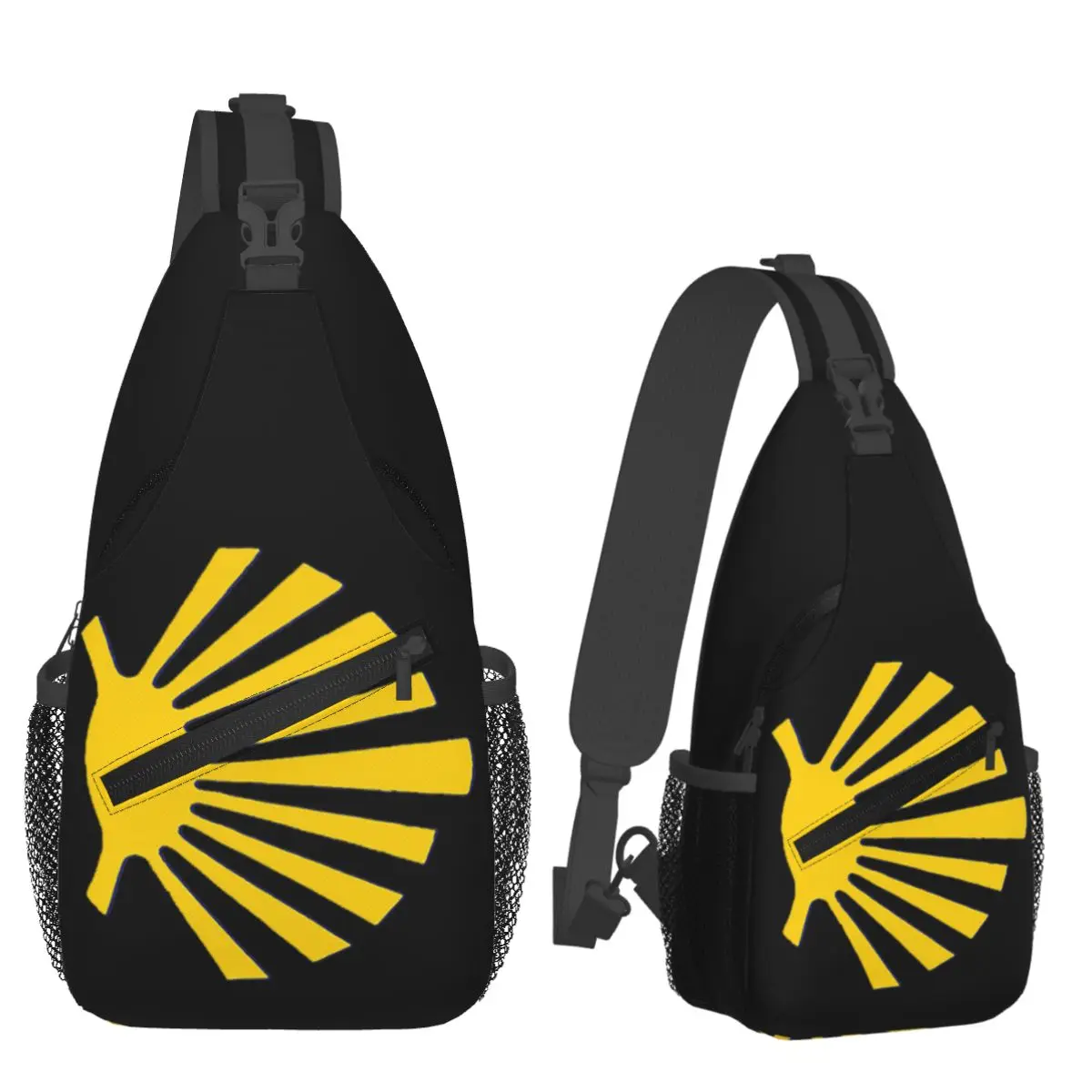 Camino De Santiago Symbol Large Yellow Scallop Shell Chest Bag Men Sling Crossbody Backpack Chest Bag Daypack Shoulder Bag
