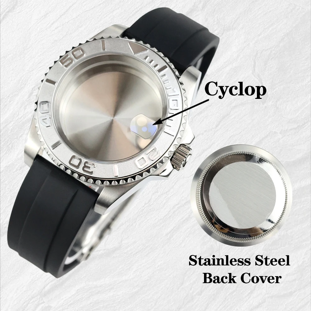 

For Silver 40mm YACHT-MASTER Watch Case Fit Submariner GMT Seiko NH34/NH35/NH36/NH38 Movement Rubber Strap NH35 Watch Case