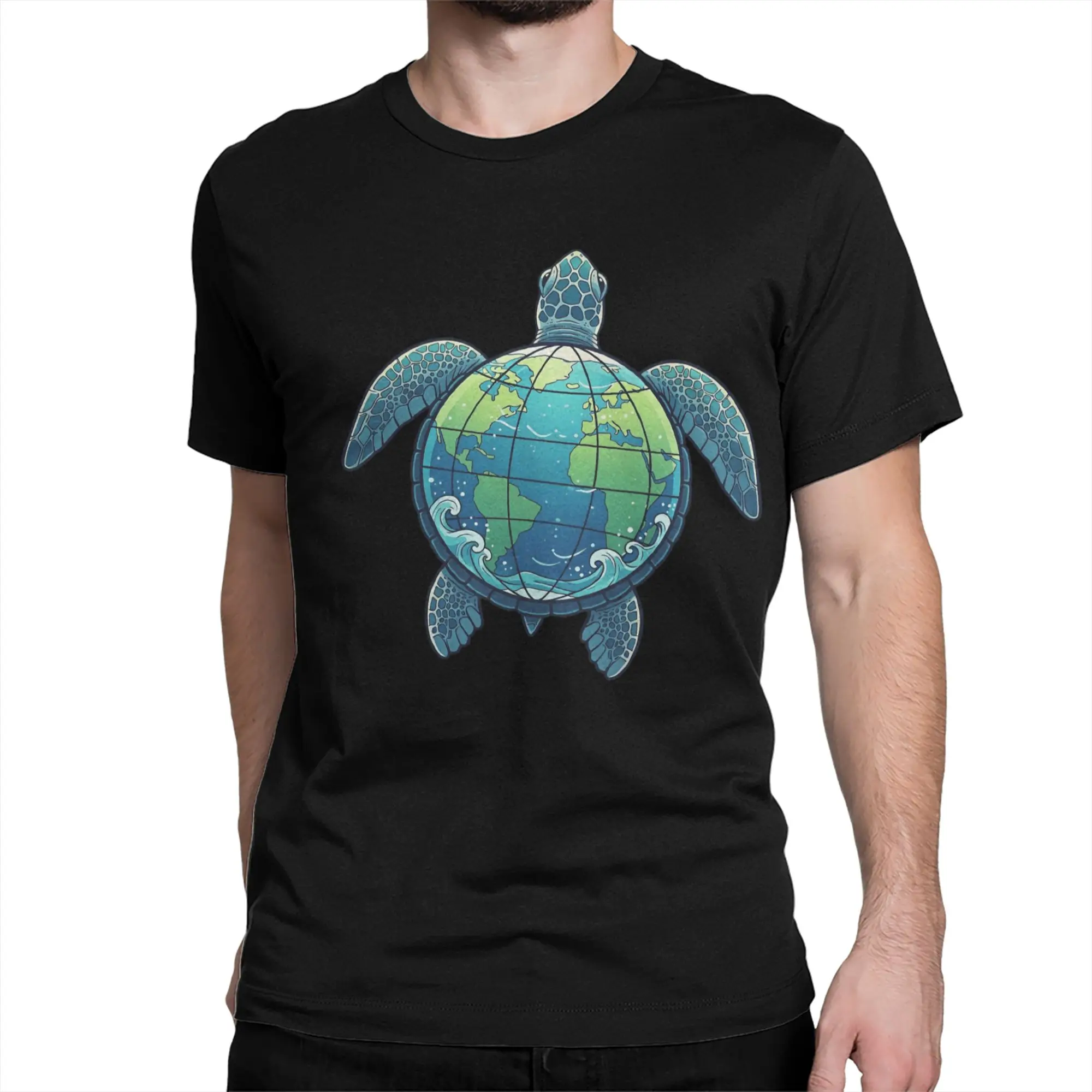 Vintage Funny Earth Day 2026 Save The Earth Sea Turtle T-Shirts Round Neck Cotton T Shirts  Short Sleeve Tees Printed Clothes